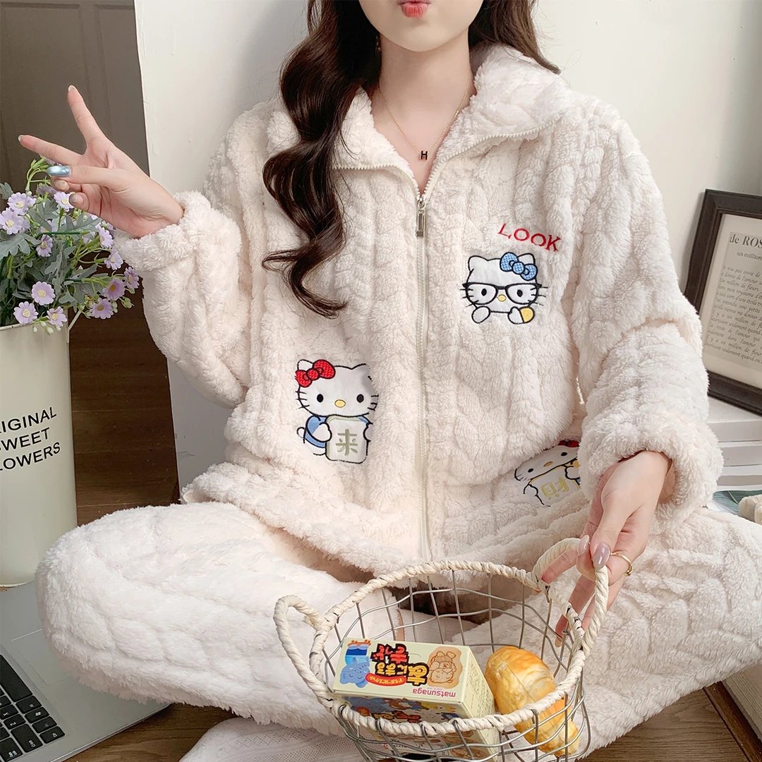 孕妇加绒加厚睡衣冬季珊瑚绒月子服产后哺乳喂奶保暖套装家居服