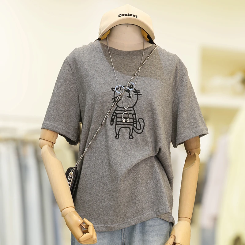 大码短袖女款爆款2025新款t恤胖mm上衣显瘦遮肚子减龄洋气夏25161