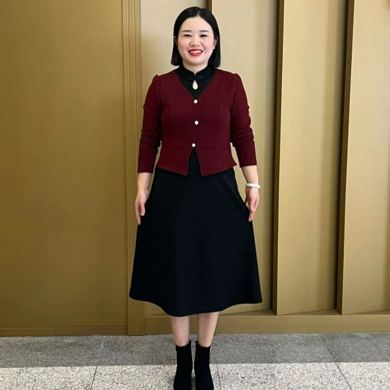 春秋新款拼接假两件连衣裙时尚洋气百搭显瘦气质复古新中式裙子