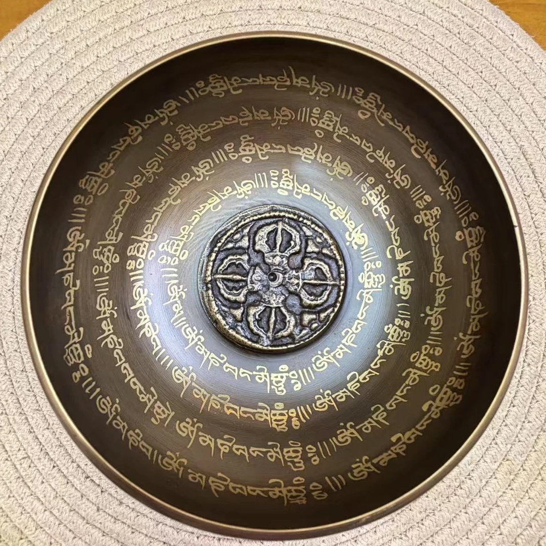 尼泊尔颂钵十字金刚降魔杵 15cm(配圈垫和皮棒)手工茶道鎏金雕刻