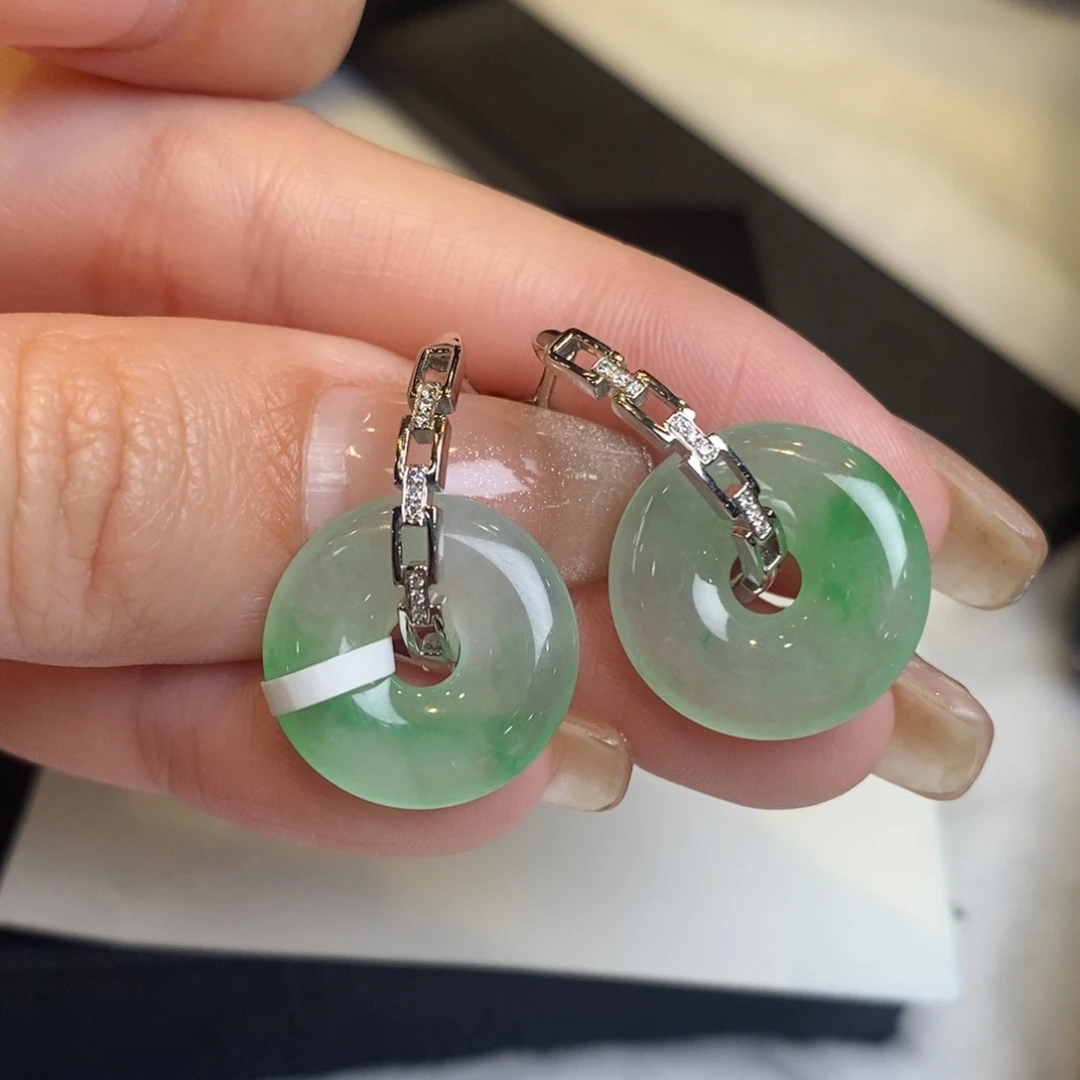 翡翠耳饰18K金镶嵌甜甜圈