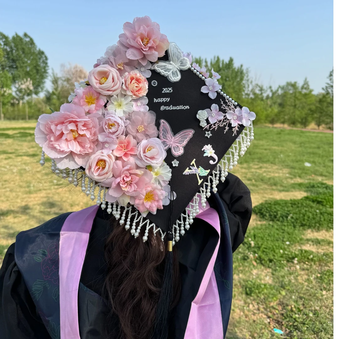 学士帽簪花手工diy材料包成品毕业硕博士学位帽DIY学士服簪花装饰