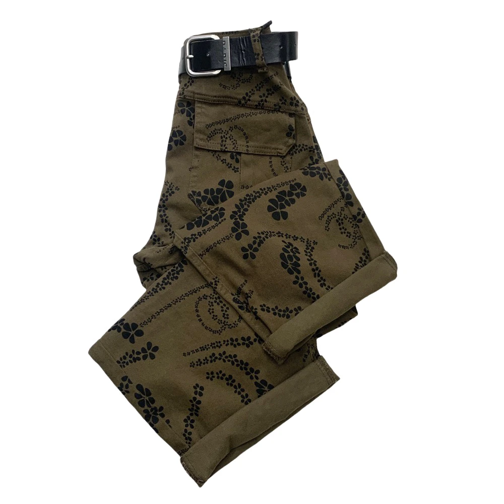 Z6522秋季新款印花后兜盖九分显瘦牛仔奶奶裤（带腰带样式随机）