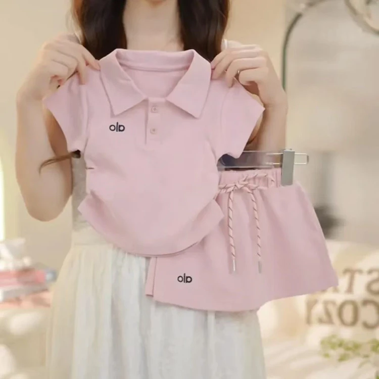 2025夏季新款女童翻领短袖裤裙套装薄款清新少女风俩件套洋气休闲