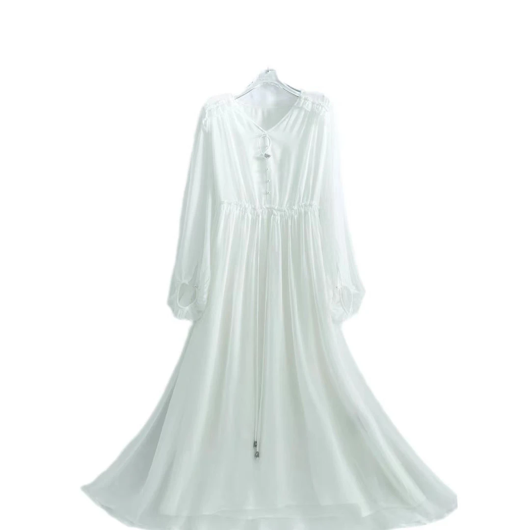 【白色-禾枫原创】重磅100桑蚕丝连衣裙Y24C9076