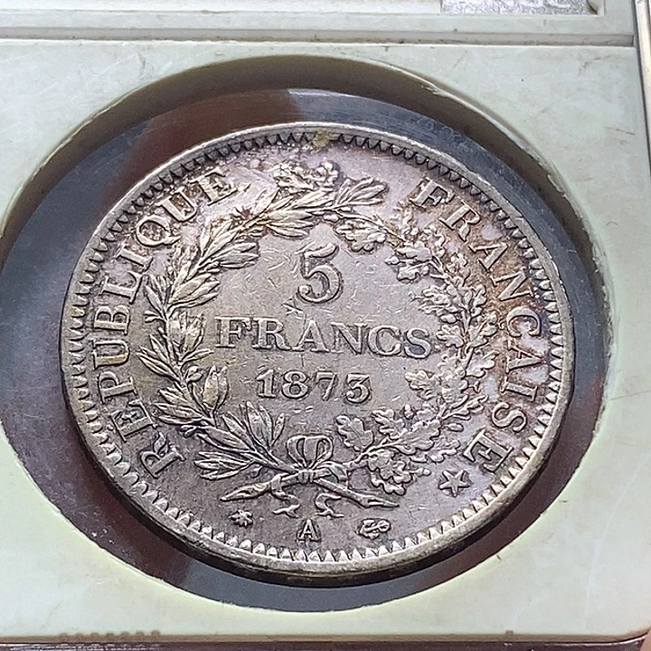 银Ag900法国1873年大力神5法郎银币