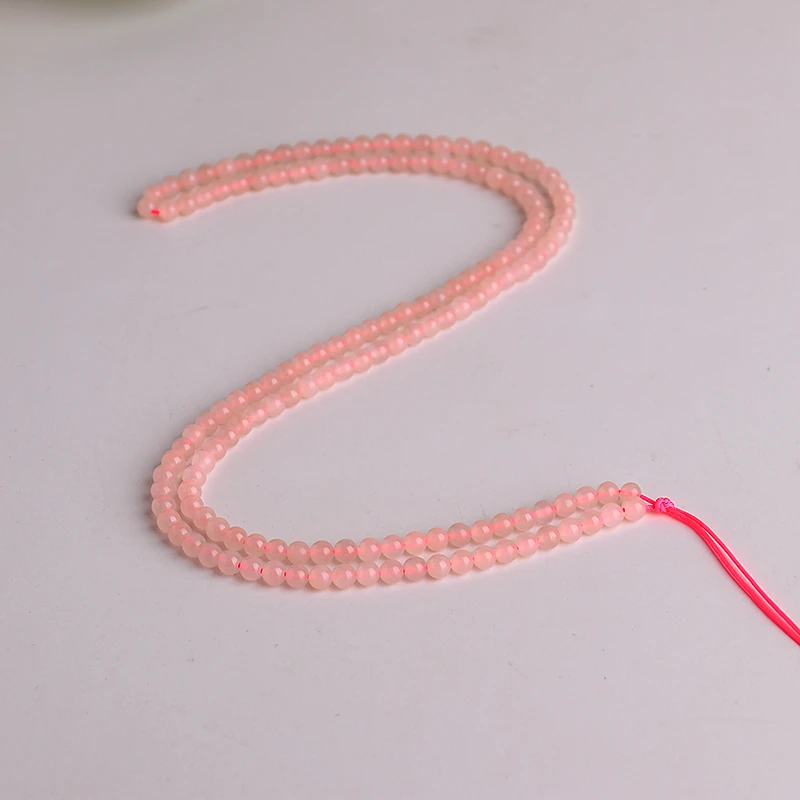 保真天然新疆和田玉藕粉色小米珠项链女款4mm多圈手链玉珠串挂绳