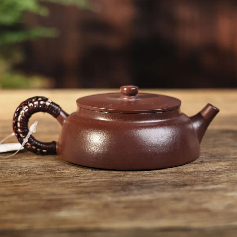 【网瓷专属】藤编平盖壶紫朱泥 75cc（藤编0009）