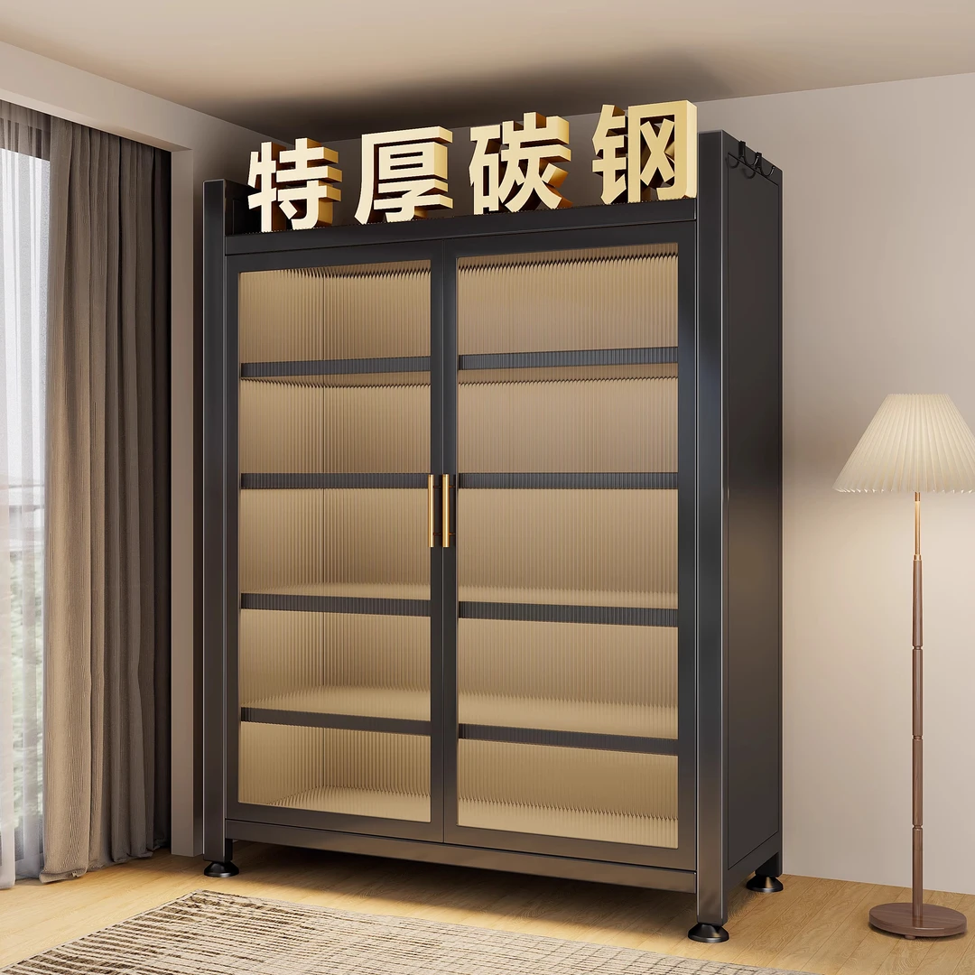 家用阳台收纳柜多层落地置物架防晒户外储物柜工具房铁皮杂物柜子