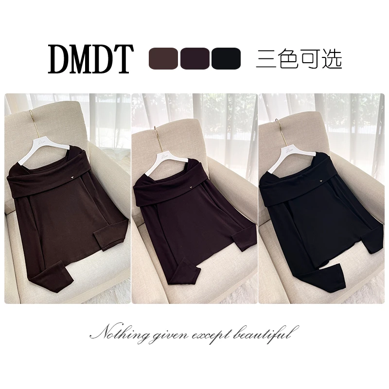 【DMDT服饰】2025新品 “浓情华尔兹”一字领显瘦休闲百搭长袖T恤T936