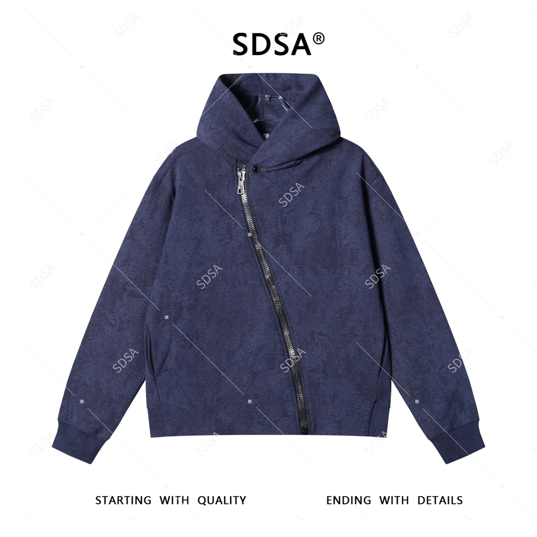 SDSA男士卫衣2025新款轻奢痞帅男装简约斜拉链连帽上衣网红款衣服