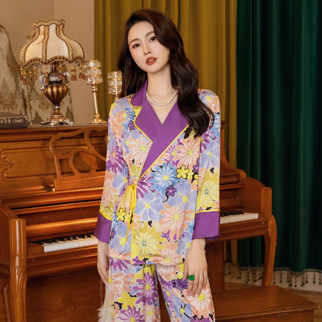 达芬奇密码2025紫色太阳花长袖/短袖印花时尚高定睡衣女士家居服