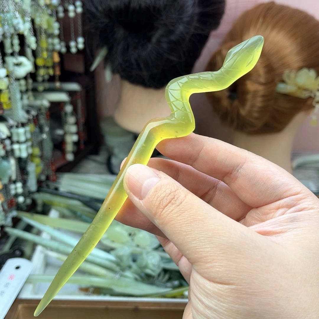 蛇纹石玉发饰未镶嵌长度17厘米左右