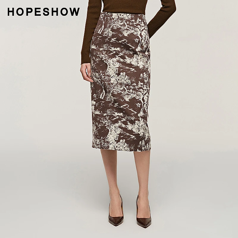 红袖秋季2024新款女装 新中式提花后开叉直筒半身裙89124331510