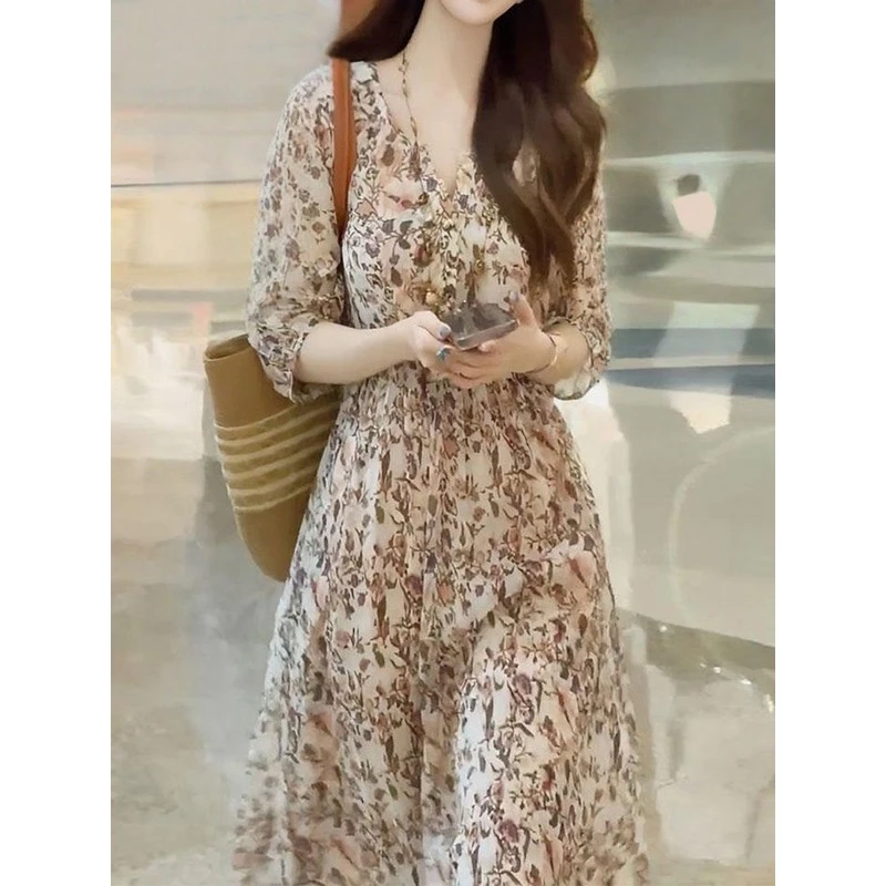 高级感法式气质碎花连衣裙女时尚宽松显瘦夏季新款印花长裙子