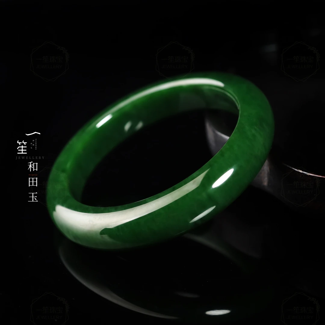 【一笙·臻藏】天然和田玉手镯传世级碧玉菠菜绿手镯ys14527