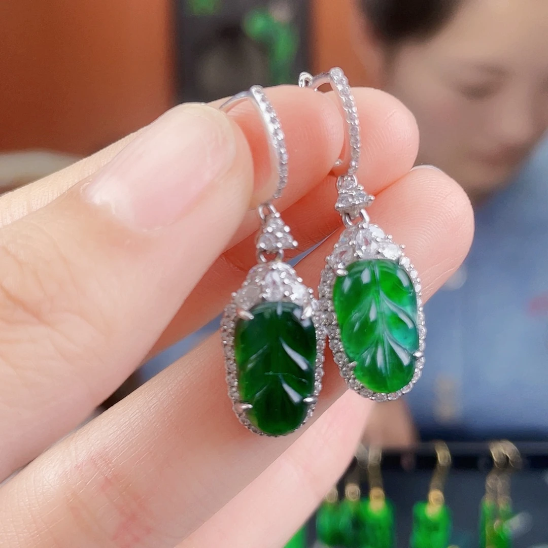翡翠银S925镶嵌耳饰