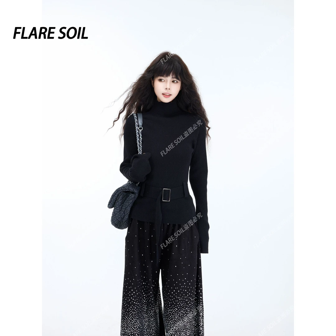 【FLARE SOIL】法式设计感修身高领毛衣腰带收腰针织打底 T40388A