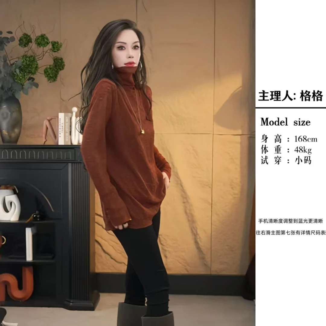 【格小姐】9896-1欧版潮流宽松洋气百搭立体花高领简约网纱打底T恤