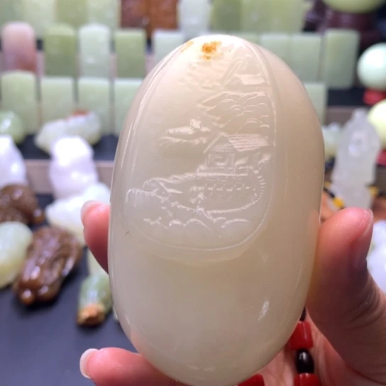 石材方解石玉把件