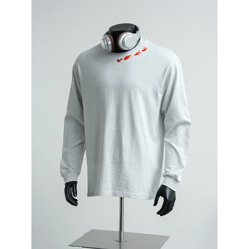 潮牌设计感cleanfit长袖t恤男款金鱼印花宽松休闲打底衫春夏