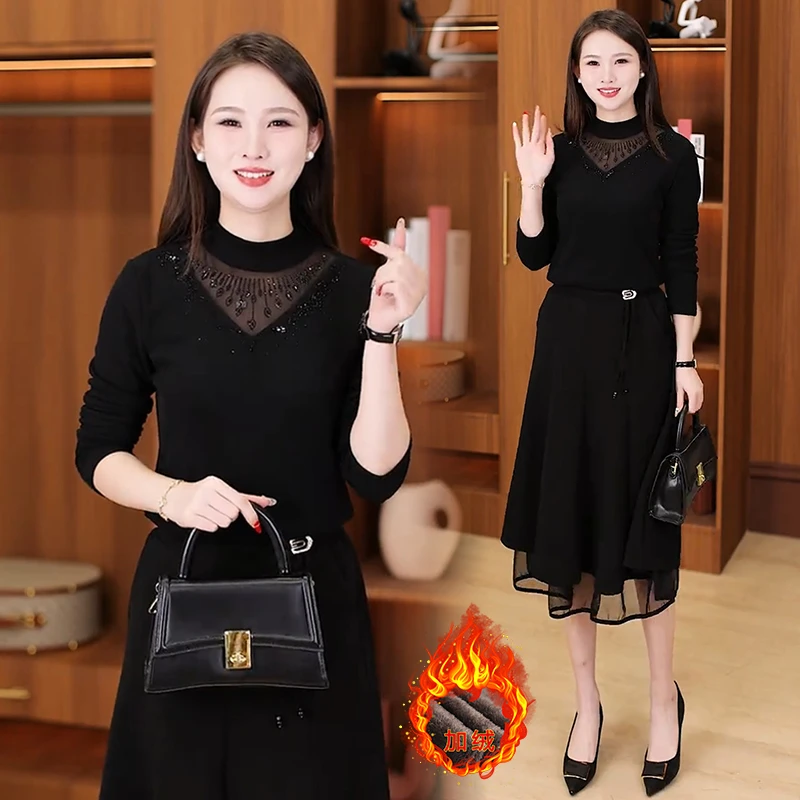 加绒加厚打底衫女2025秋冬新款修身显瘦内搭中年妈妈百搭保暖上衣