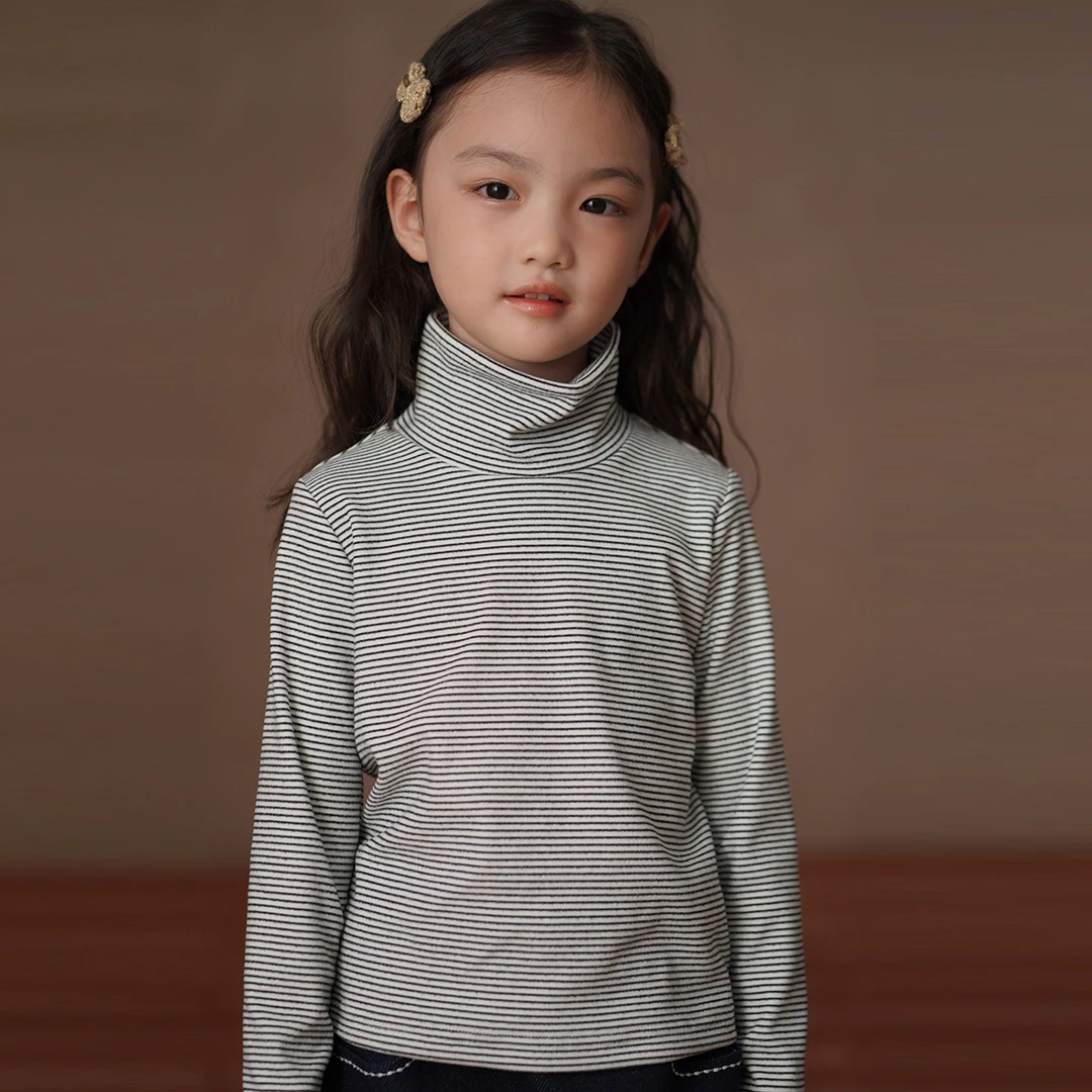 哈齿童装冬季儿童上衣加绒保暖条纹T恤女童高领打底衫弹力针织