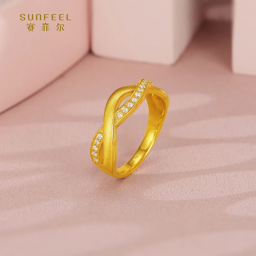 SUNFEEL/赛菲尔【十七店】足金5D时尚镶石编织戒指5DJ00234