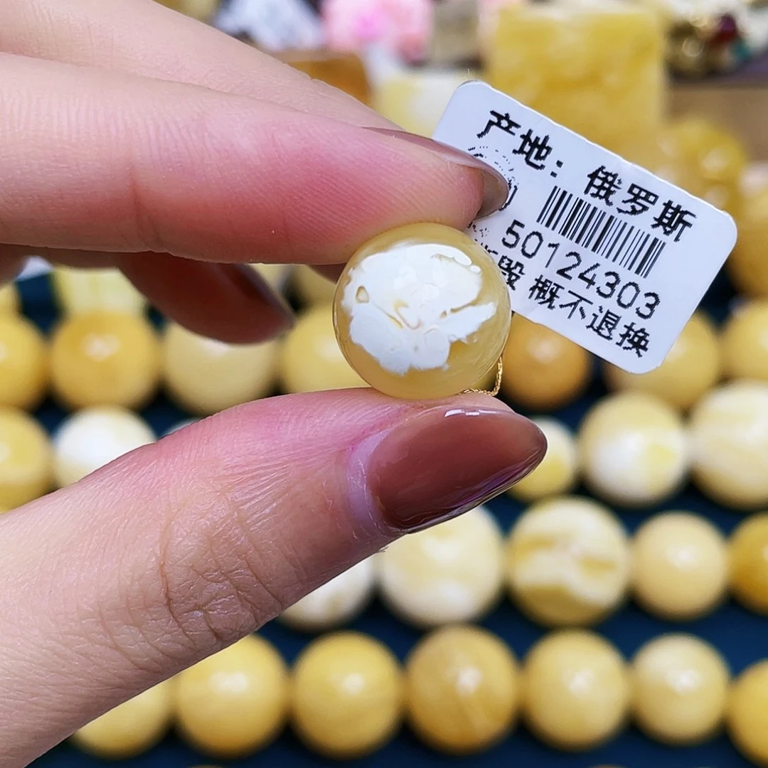 未镶嵌琥珀珠宝奇石13.9mm.圆珠.