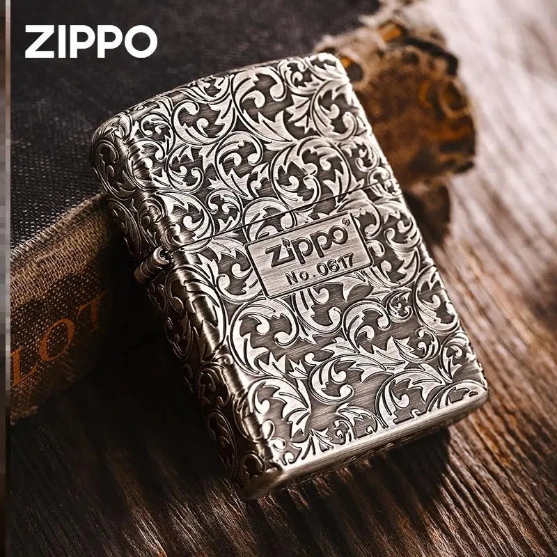 Zippo正品打火机专属打火机【熏银盔甲五面唐草】雕刻男士