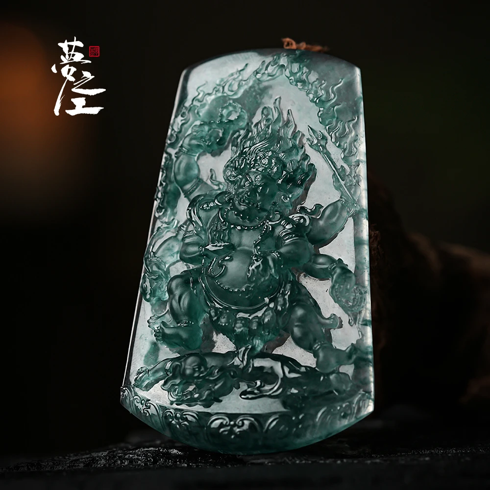 梦之工缅甸翡翠A货 大黑天马哈嘎拉 尺寸：62.2*38.2*9mm