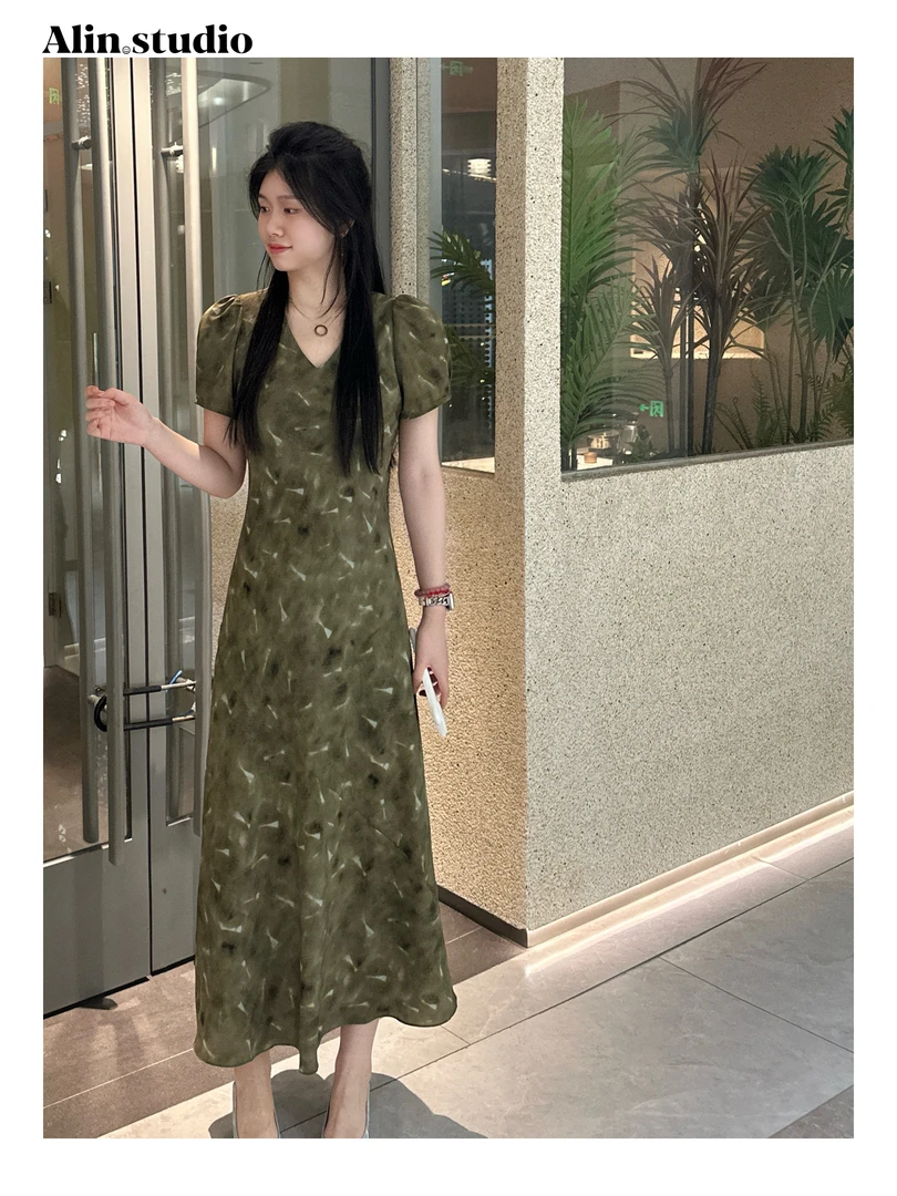 【Alin】雅致～（没纽扣）45度斜裁显瘦法式气质时尚花卉收腰连衣裙