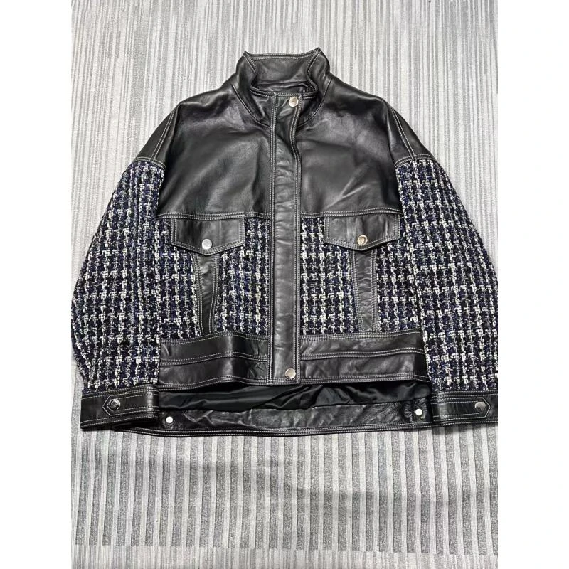 修身时尚小香风外套秋冬短款绵羊羊皮皮夹克韩版显瘦休闲机车gp