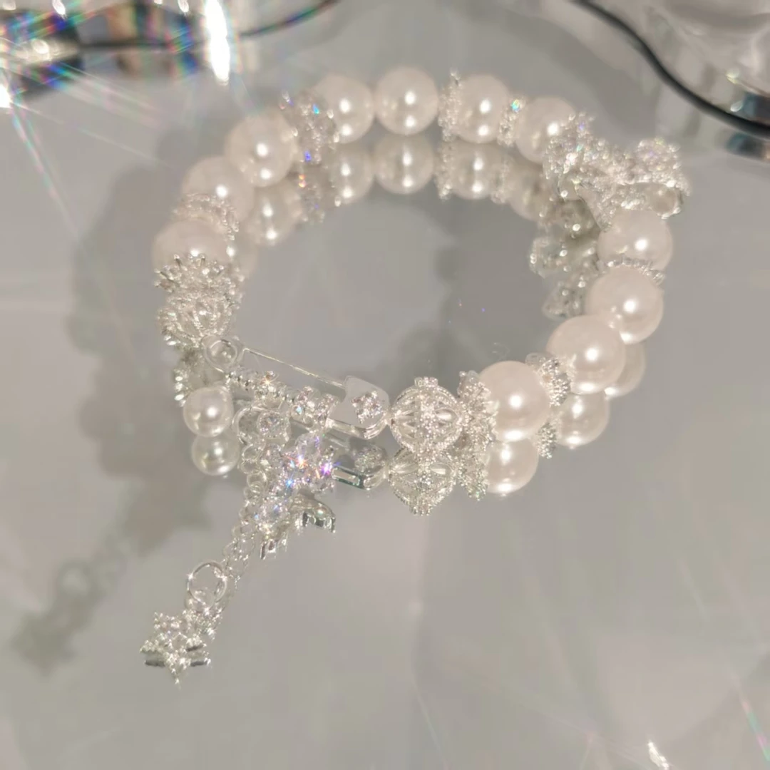 纯铜锆石手链 百搭饰品少女心事仿珍珠手链串珠轻奢小众手串手工