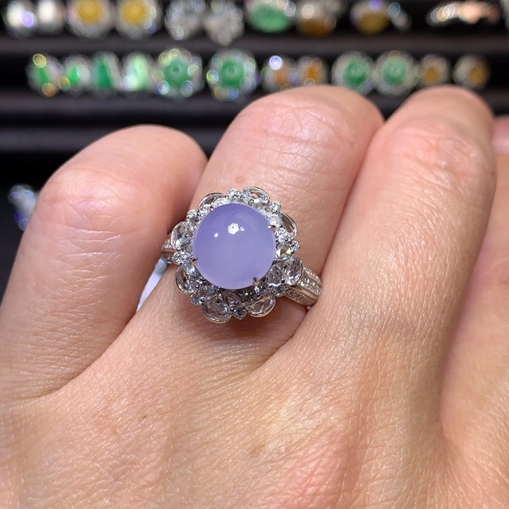 翡翠18K金镶嵌戒指冰紫蛋