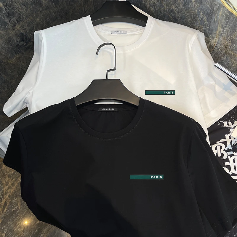 高端丝光棉夏季薄款圆领短袖男T恤简约纯色大码弹力舒适百搭半袖