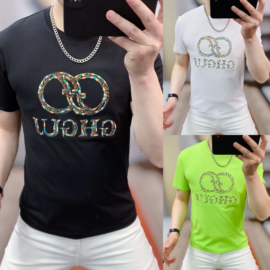 阿凯严选  高品质夏季新款男士潮流时尚刺绣圆领修身轻奢欧货短袖