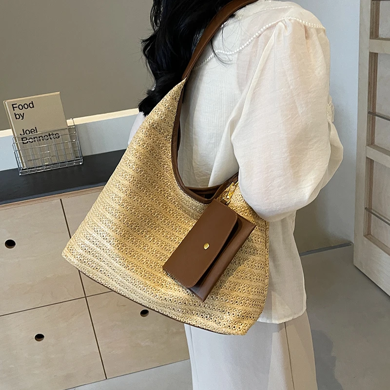 度假风草编大包包女2025新款礼物大容量托特包夏季百搭腋下沙滩包