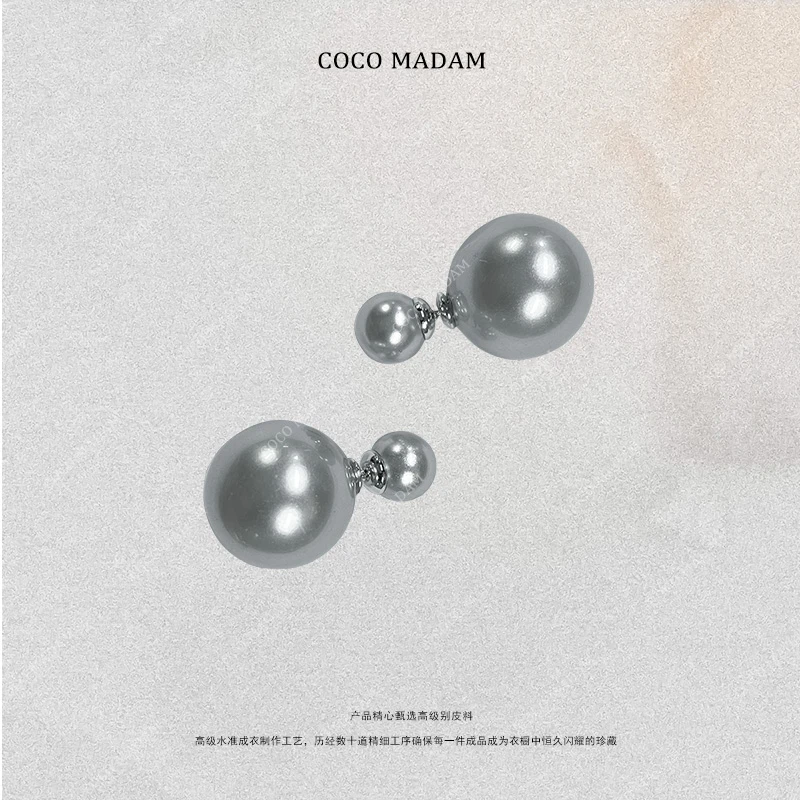 925银耳饰 NIUNIU ·T-714 大小银灰珍珠耳钉耳环女