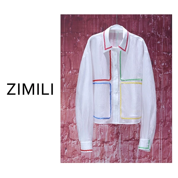 【亮哥女装】2025欧版新品珍珠白撞色刺绣休闲气质衬衫9360-Z5