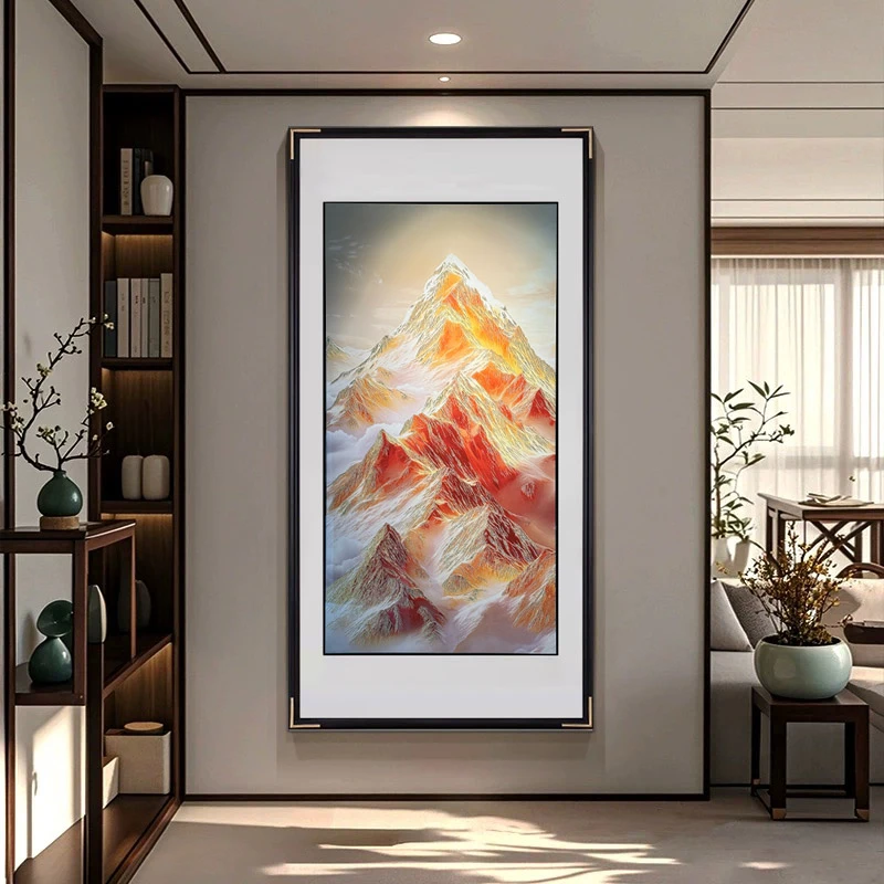 手工錾刻 铜雕画《水墨山水》玄关走廊装饰画 新中式餐厅竖版挂画