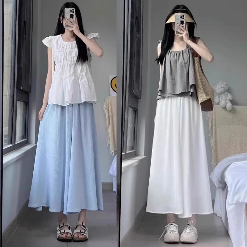 夏季白色裙裤山本风阔腿裤2025夏大码胖mm显瘦小个子松紧腰休闲裤