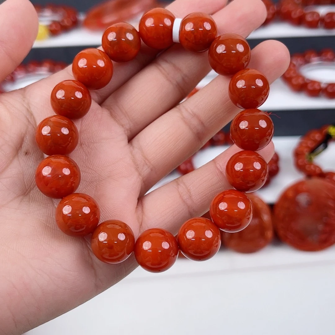 手链未镶嵌南红玛瑙瓦西柿子红圆珠单圈13mm