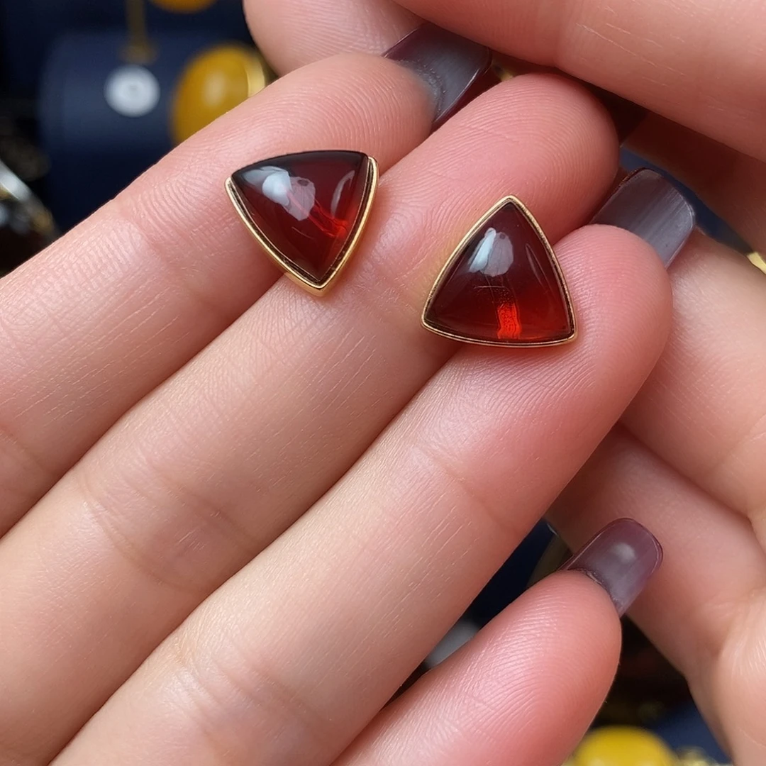 血珀耳饰银S925镀金镶嵌