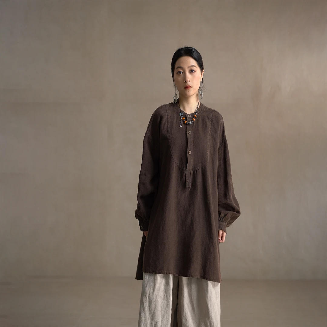 【以之】设计师原创春季复古禅意宽松百搭亚麻小衫大码经典上衣