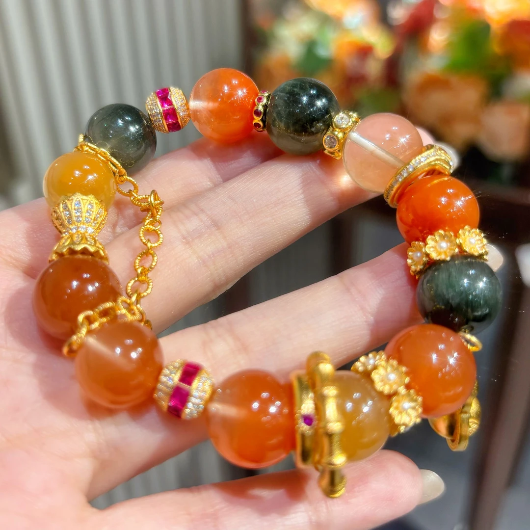 VS珠宝天然水晶多宝金色葫芦手串