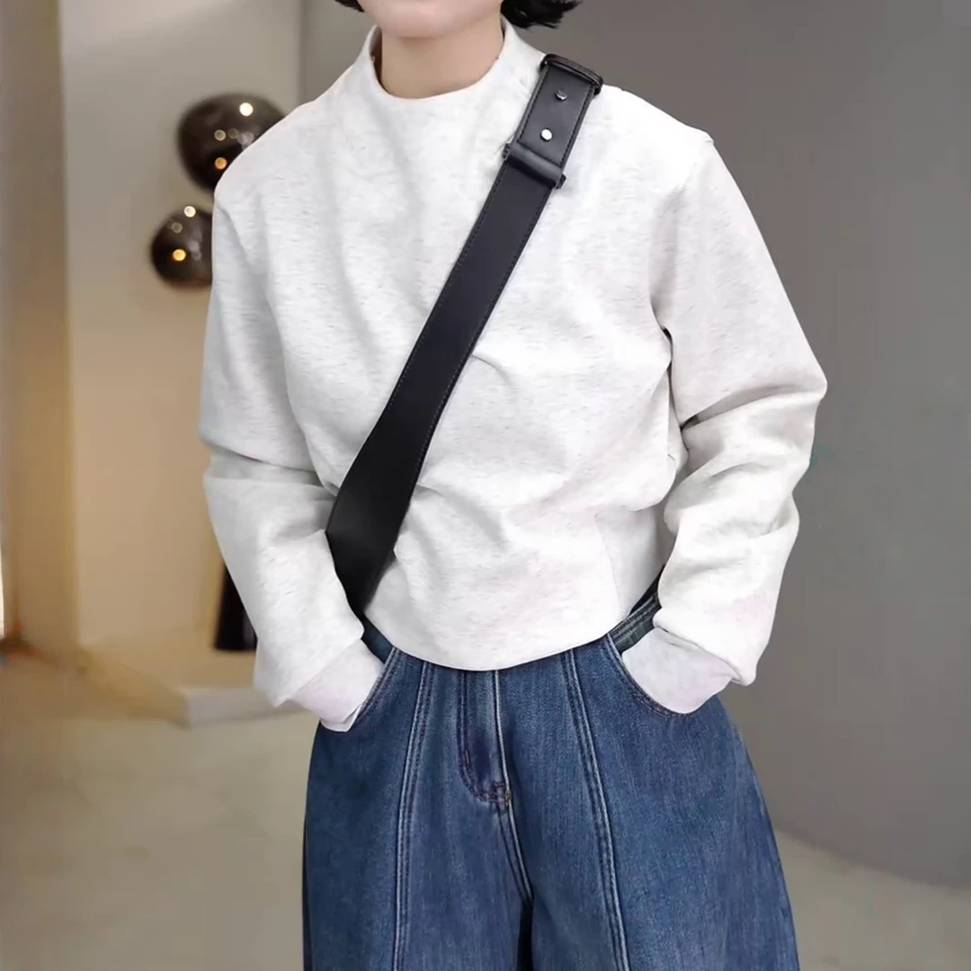 2025年秋冬新款宽松显瘦查长袖纯色卫衣时尚半高领百搭套头上衣女