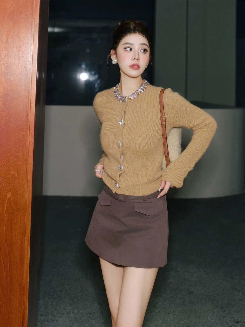 25293小香风时尚秋冬百搭长袖绣花提花休闲小众轻奢气质上衣