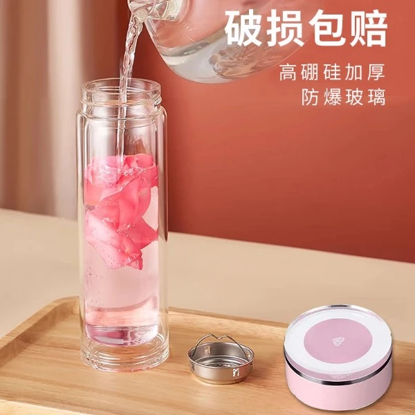 双层水晶盖高硼硅玻璃杯女泡茶杯茶水分离便携水杯女生高颜值杯子