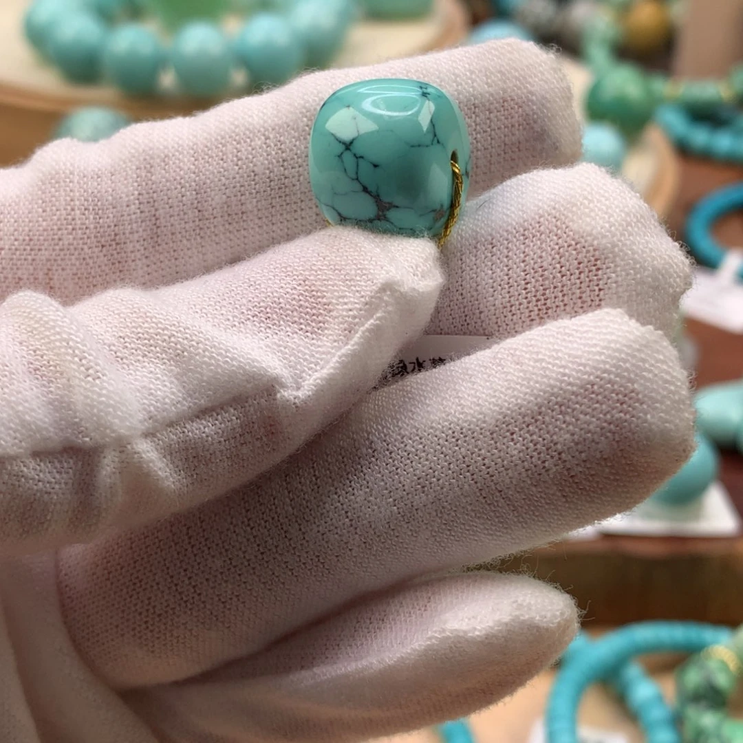 绿松石未镶嵌珠宝奇石高瓷绿水草纹老型14*12.1mm